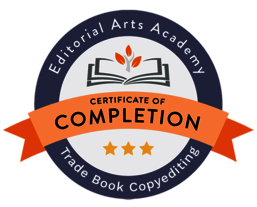 Editorial Arts Academy Trade Book Copy Editing Certificate of Completion
